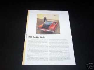 THE 1965 AMC RAMBLER MARLIN CAR INFO SPEC PAGE FREE SHIP MINT