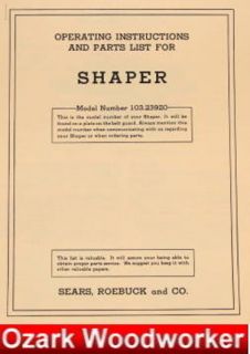 CRAFTSMAN Small Wood Shaper 103.23920 Instructions & Parts Manual 0186