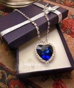 NEW TITANIC HEART OF OCEAN NECKLACE USE BLUE CRYSTAL 3.5cm x 3.5cm