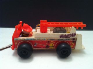 Vintage 1968 Fisher Price Fire Engine 720 Wood Little People White 