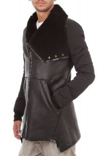 RICK OWENS Man Leather Jacket SHOWTEK SHEARLING Black RU2795/LSH MADE 