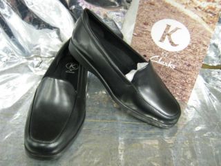 by clarks georgia black leather wider slip on shoes