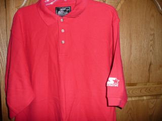 mens large red starter short sleeve 3 button polo golf