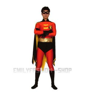 Red Black Robin Costume Lycra Back Zipper Zentai Superhero Fancy Party 