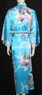   Design Silk Satin Kimono Robe Long Sleepwear Waist Tie Turquoise