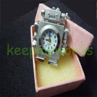 Silver Quartz Robot Necklace Pendant Clock Pocket Watch & Free Gift 