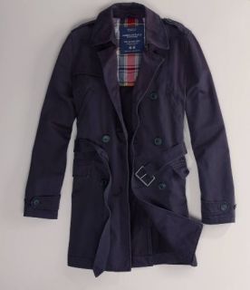 AE AMERICAN EAGLE MENS DOUBLE BREASTED TRENCH COAT JACKET NAVY BLUE 