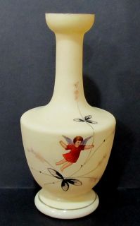   Aesthetic Movement Antique Bristol Glass Vase With Angel Decoration