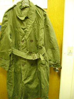 ww2 korea 1952 vintage us army trench coat green med