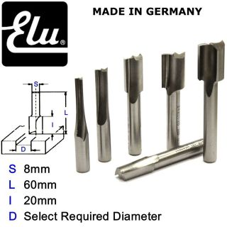 ELU HSS TWO FLUTE STRAIGHT ROUTER BIT CUTTERS   8MM SHANK   MADE IN 