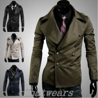 FE British Style Mens Slim Breasted Lapel Short Trench Coat Jacket 