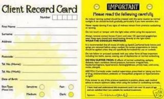 SUNBED TANNING SALON CLIENT APPOINTMENT RECORD CARDS WITH UNDER 18s 