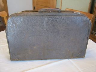 Antique COW HIDE All LEATHER Vintage Travel Suitcase Silk Lining OLD