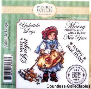   Logs Paintbox Poppets Christmas Card Cling C. Haworth Rubber Stamp