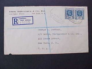 Mauritius General Post Office 1935 Registered Label Cover to New York 
