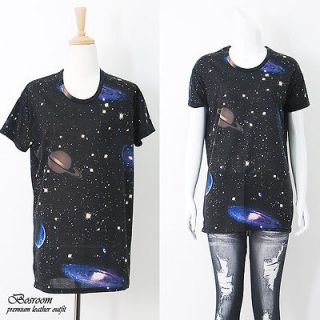 Girls womens cotton Galaxy space print graphic t shirt long rock top 