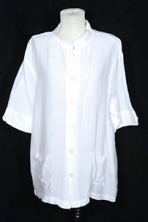 CP SHADES Sausalito white 100% Irish Linen short slv button up tunic 