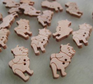 100 pcs Winnie Bear Wood Buttons 27mm Baby Sewing Craft F154
