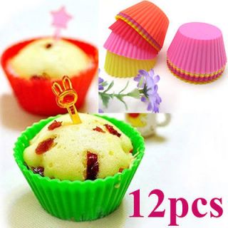 12x Silicone Round Cake Muffin Chocolate Cupcake Case Liner Baking Cup 