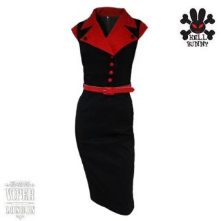 Hell Bunny Black And Red Veronica 50s Vintage Pencil/Wiggle Dress 