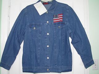 Womens Light Denim Shirt or Light Jacket/w American Flag. Size Large 