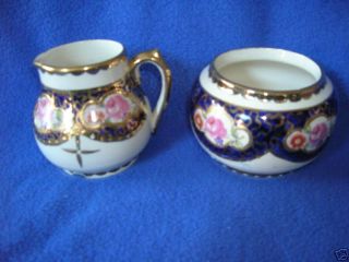sadler creamer and open sugar floral with gold trim time
