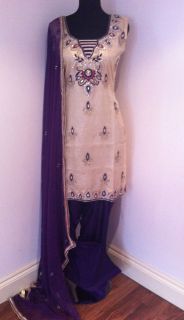   Asian Designer Traditional Punjabi Purple & Cream Salwar Kameez Suit