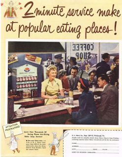1949 AD Heinz Soup Kitchen 2 minute service in old days coffee shop 