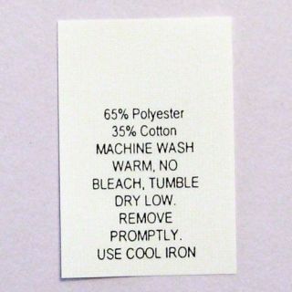 Garment Care Labels #12 65/35 Polyester Cotton Machine Warm (100 per 