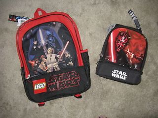 Boys Lego Starwars Full Size Backpack and Red Starwars Lunch Box ~ NWT 