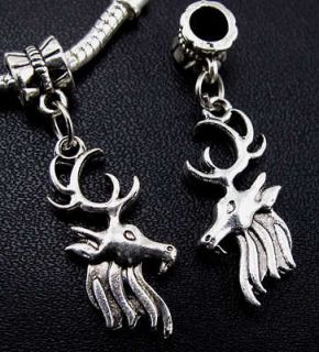 40pcs Tibetan Silver Antelope Head Dangle Charms Beads Fit European 