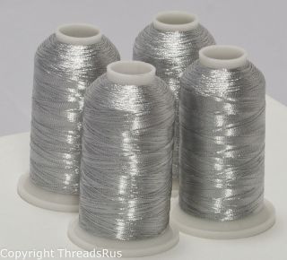 NEW SILVER METALLIC MACHINE EMBROIDERY THREADS KIT for JANOME BROTHER 