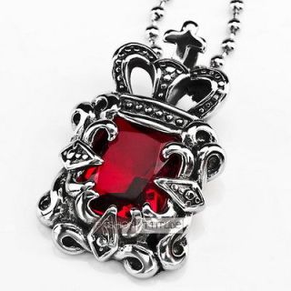 pendant necklace stainless steel red cz gothic vintage silver style 