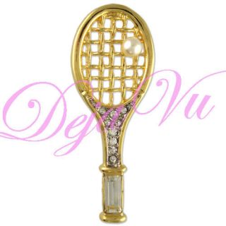 CRYSTAL TENNIS RACKET SPORT BROOCH PIN MADE WITH SWAROVSKI ELEMENTS