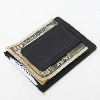 BLACK LEATHER STRONG MAGNETIC MONEY CLIP Credit Thin Wallet 340