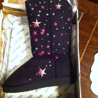 Size 6.5 Black With Pink Stars Boot Suede Material Womens