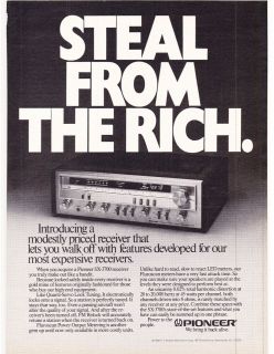   Print Ad 1980 PIONEER SX 3700 RECEIVER STEAL FROM THE RICH. Servo Lock