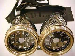 Steampunk handmade mesh frame silver goggles with black clock lens