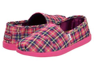 NEW SKECHERS BOBS GLIM GLAM SHOES GIRLS 5 WOMENS 7 PINK PLAID LOAFERS 