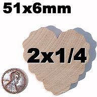 50x ___ 2 x 1/4 Wooden RUFFLED HEART flat craft wood cutout shape