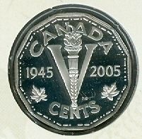 1945 2005 VE Day 5.35 grams Silver Nickel 5 Five Cent 05 Canada 