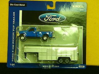 64 Blue Ford F 350 Pickup Truck with Silver Livestock Trailer Ertl N 