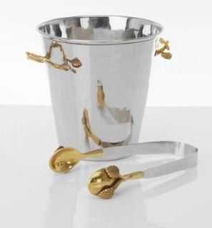 Nobel Imports Stainless Steel Ice Bucket Brass Design with Tong