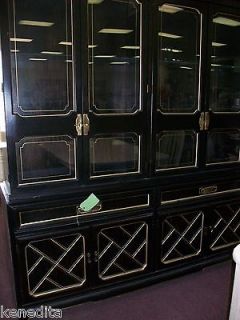 LG Oriental Black Chinoiserie Breakfront China Cabinet Chippendale 
