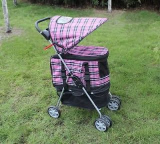 New Pink Plaid Ultimate 4 In 1 Pet Stroller/Carri​er/Car Seat
