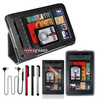   Leather Case+Clear Skin+Protector​+Stylus Pen for  Kindle Fire