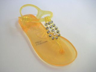 bcbg maxazria yellow rhinestone jelly sandals size 5 m time