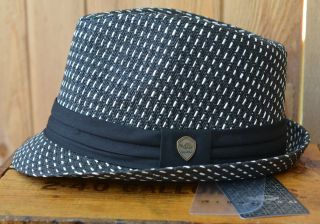 New Pamoa Black & White Weaved Fedora With Black Band Trilby Hat Mad 