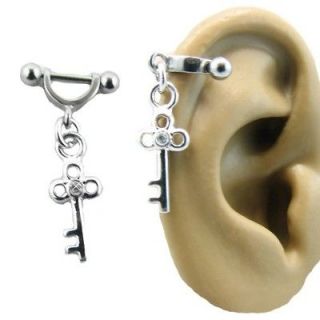 316L Surgical Steel Ear Cartilage Stud Ring Helix Shield Piercing Key 