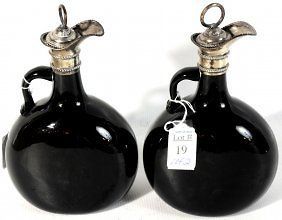 Newly listed SET (2)~ Rare English STERLING Silver Liquor Decanters 